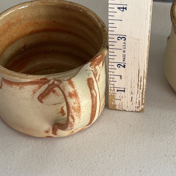 Studio Art Pottery Mugs Set of 2 Handmade Tan & Red Semi-matte - Picture 11 of 14